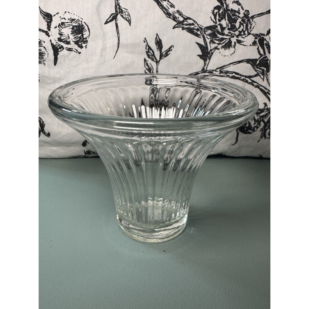 Vintage hoosier Glass Ribbed Clear Glass Vase Flared Trumpet Vertical Panels